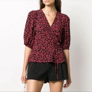 Ganni red floral blouse